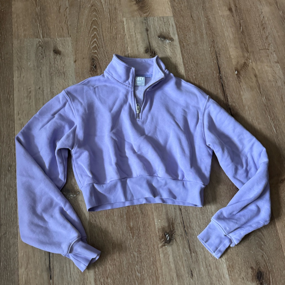 TNA Lilac Cozy Fleece Cropped 1/4 Zip Sweatshirt Size XS‎